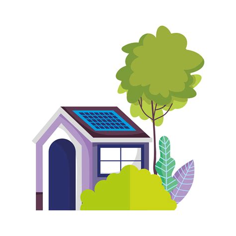 eco friendly house solar panel energy sustainable tree isolated icon ...