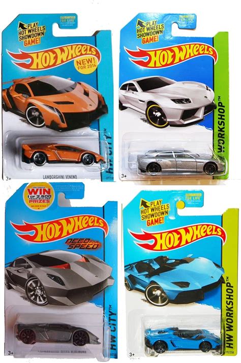 Amazon Hot Wheels Lamborghini 4 Car Set Orange Veneno Silver