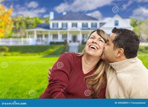 Happy Mixed Race Couple In Front Of House Stock Image Image Of Female