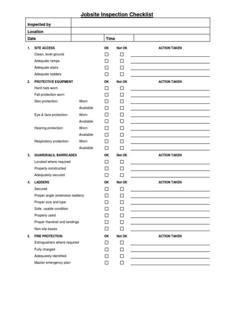 Jobsite Inspection Checklist Docx Stairs Scaffolding