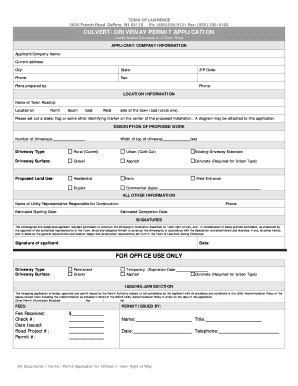 Fillable Online Permit Application For Driveways 1 Pdf The Town Of