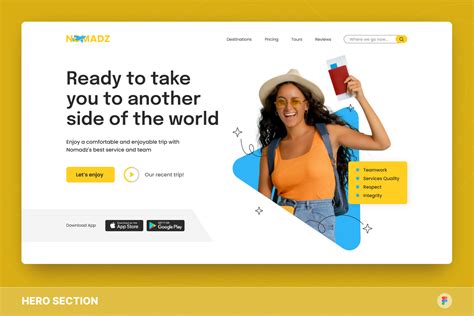 Nomadz Tour And Travel Agency Hero Section Figma Template Design