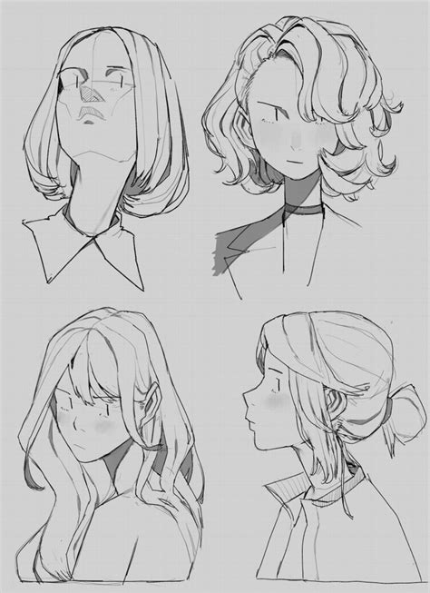 Four Different Sketches Of The Same Woman S Hair