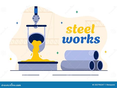 Steelworks With Resource Mining Smelting Of Metal In Big Foundry And Hot Steel Pouring In Flat