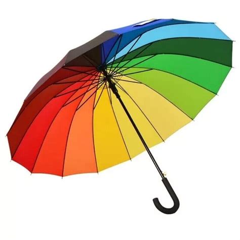 Large Colourful Rainbow Golf Umbrella Bridal Party Rain Plastics Handle