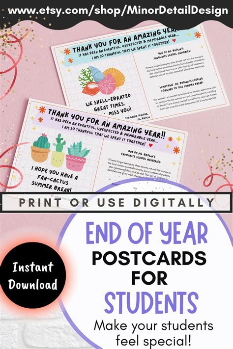 Last Day Of School Postcards Editable End Of The Year Note To Students