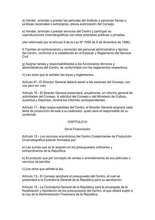 Ley de Creación Centro Costarricense de Producción Cinematográfica PDF