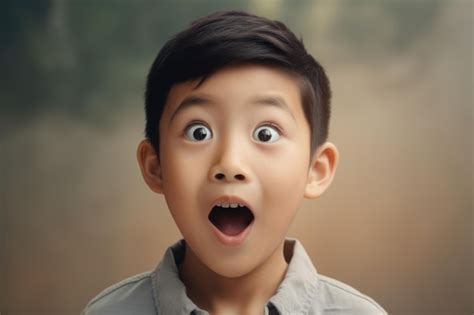 Premium Ai Image Asian Boy Amazed Expression Against Wall Background