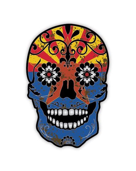 Grunge Arizona Flag Detailed Sugar Skull Sticker Series 5 The Mexican