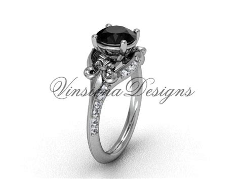 Platinum Diamond Fleur De Lis Eternity Black Diamond Engagement Ring Vinsiena Designs