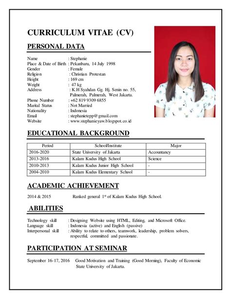 Contoh Cv Bahasa Inggris Stephanie