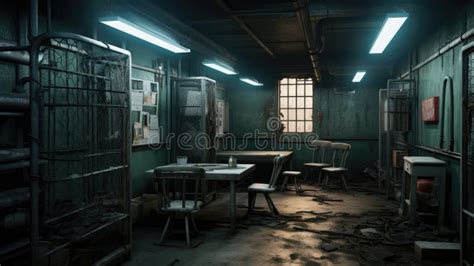 An Empty Prison Cell with a Bed and a Table Stock Photo - Image of city ...