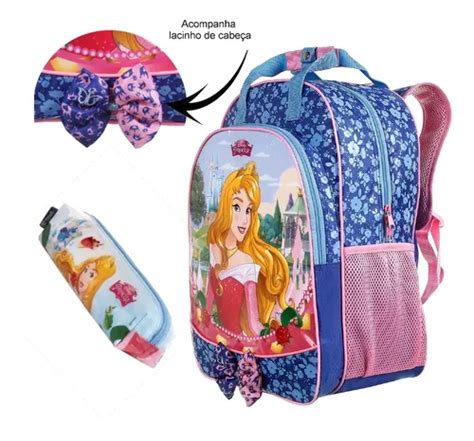 Mochila Feminina Infantil Princesas Estojo Escolar Kit Frete Gr Tis