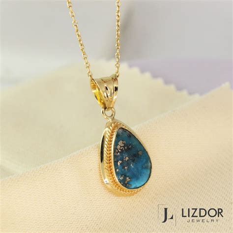 Genuine Turquoise Necklace 14k Solid Gold Raw Teardrop Etsy