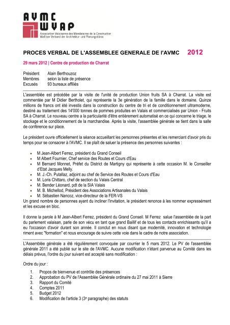 Proc S Verbal De L Assembl E G N Rale Du Avmc