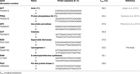 Primer Sequences Forward F And Reverse R And Annealing Temperature Of