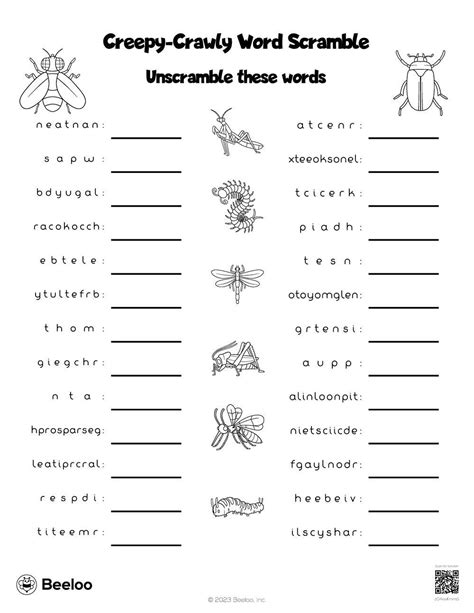 Insect Themed Word Scrambles Beeloo Printable Crafts And Activities