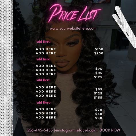 Hair Price List Flyer Social Media Flyer Hair Pricelist Template