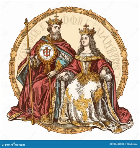 Opulent Frame Illustration: Queen of Spain and Prince of Prussia Stock