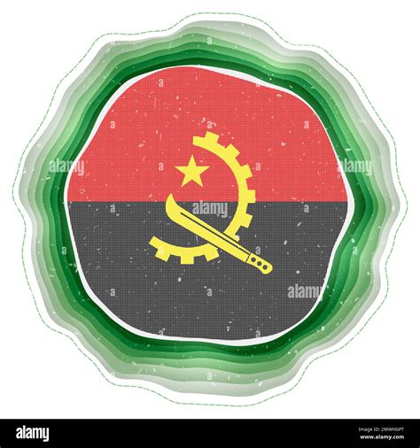 Angola Flag In Frame Badge Of The Country Layered Circular Sign