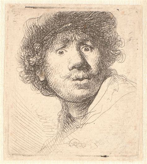 Rembrandt In A Cap Open Mouthed And Staring Bust In Outline 1630 By