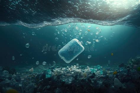 Plastic Bottles And Plastic Parts Float Underwater In The Ocean And