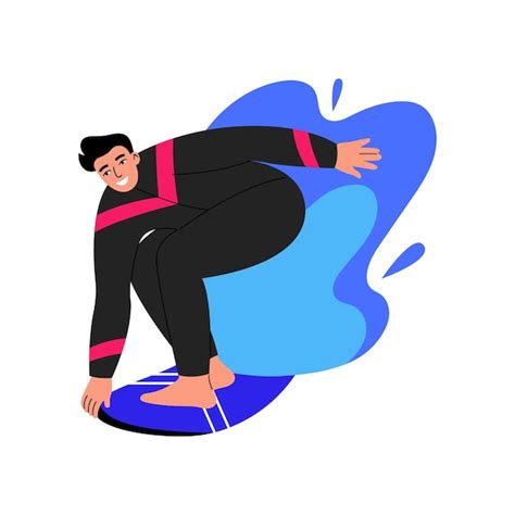 Premium Vector Male Character Surfing Surfer Standing On Surfboard In