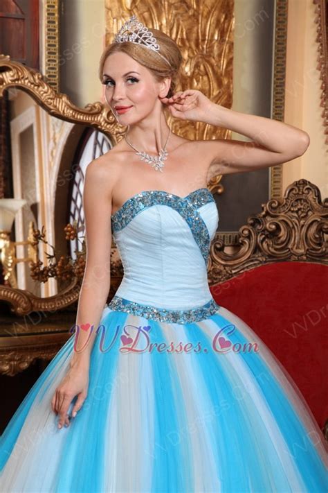 Contrast Color Aqua And WhiteSkirt Clearance Quinceanera Dress