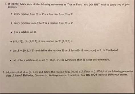 Solved Mark Each Of The Following Statements As True Or Chegg