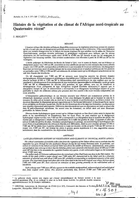 Pdf Histoire De La Vgtation Et Du Climat De L Afrique Nord