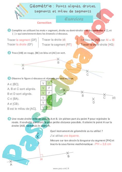 Points alignés droites segments et milieu de segments Exercices de