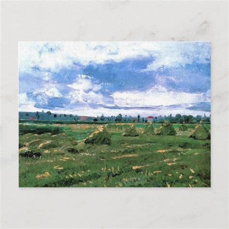 Wheat Fields With Stacks Vincent Van Gogh Postcard Zazzle In 2022