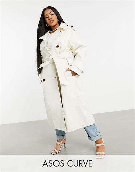 Asos Design Curve Croc Vinyl Trench Coat In White Asos