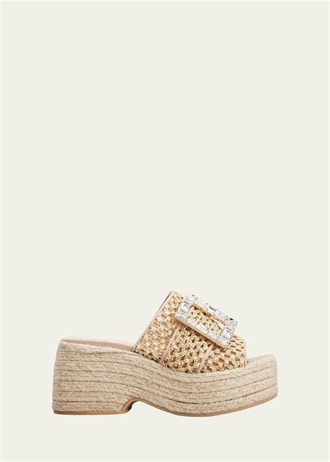 Roger Vivier Raffia Crystal Buckle Platform Espadrilles Bergdorf Goodman