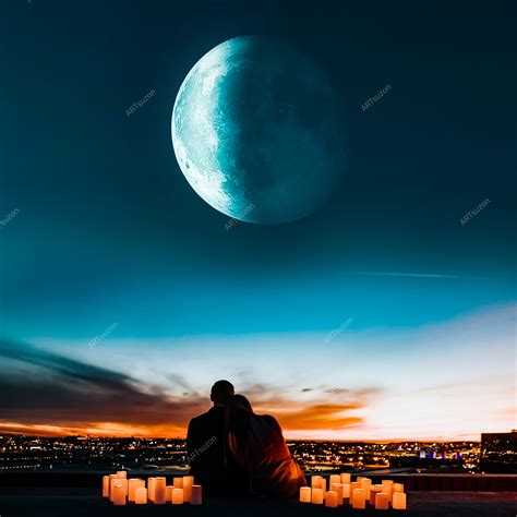 A Beautiful Couple Sitting Together On The Full Moon Etsy