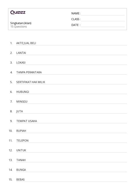 50 Lembar Kerja Singkatan Untuk Kelas 7 Di Quizizz Gratis Dapat
