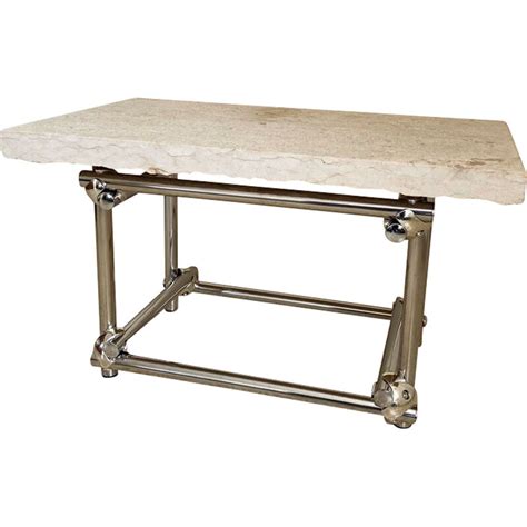 Table Basse Vintage En Chrome Et En Travertin Italie