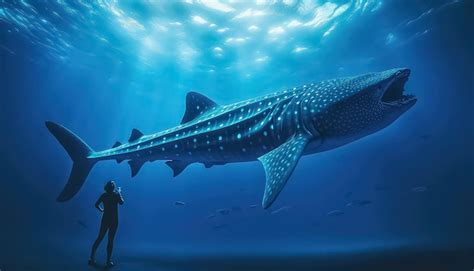 Premium AI Image | A scuba diver swims next to a whale shark in Mexico