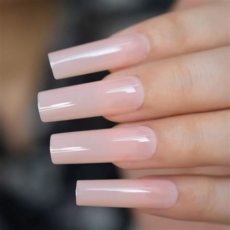 Extra Long Coffin Nail Translucent Pink Glitter Pr Grandado