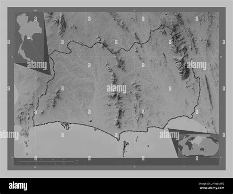 Rayong Province Of Thailand Grayscale Elevation Map With Lakes And