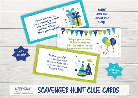 Birthday Party Scavenger Treasure Hunt Clue Cards With Rhyming Riddles