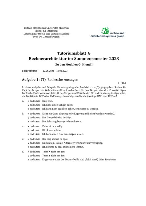 Tutoriumsblatt 08 Rechnerarchitektur 1 LMU Studocu