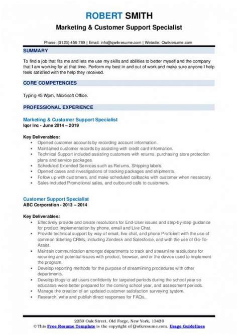 Free Customer Support Specialist Resume Samples Qwikresume Support