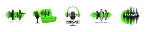 radio broadcast studio logo set microphone  headphones  podcast