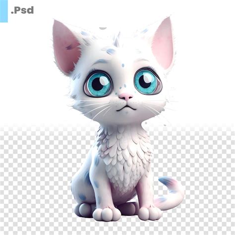 Lindo Gato Blanco Con Ojos Azules Sentado En El Suelo Plantilla Psd De