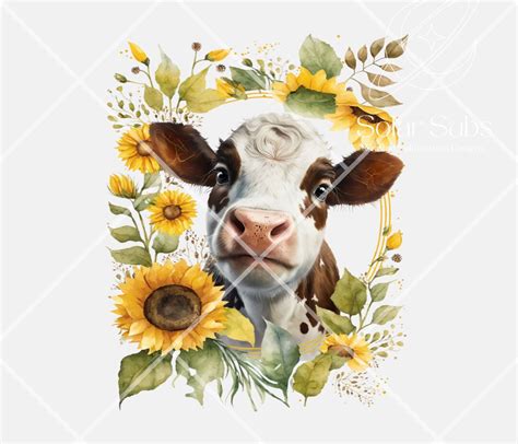 Floral Brown Cow Png Sunflower Cow Png Cow Sublimation Sunflower Cow