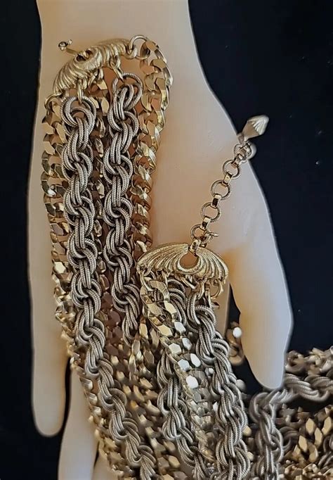 Vtg Monet Multi Strand Chain Necklace Gem