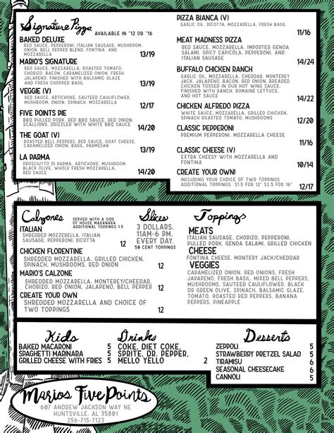 Mario's Five Points Menu | Mario's Five Points - Pasta, Pizza ...