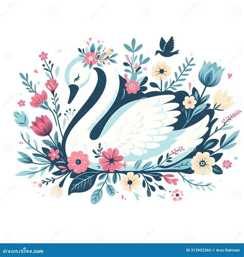 Hermosa Silueta De Cisne Con Flores Ilustraci N Plana Stock De