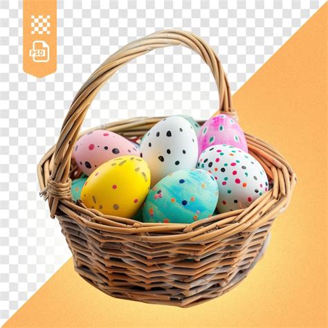 Premium PSD Basket With Colorful Easter Eggs On Transparent Background